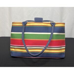 Women's Striped Canvas Tote/Bag/Purse  (15x9x4.5) Dbl. Handles Inside Zip Pocket